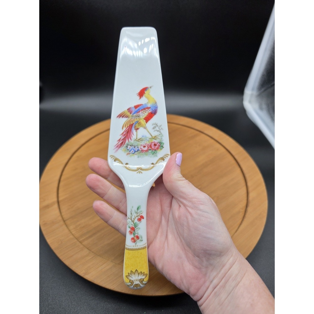 Vintage Porcelain Cake Pie Server Andrea By Sadek Japan Bird Motif